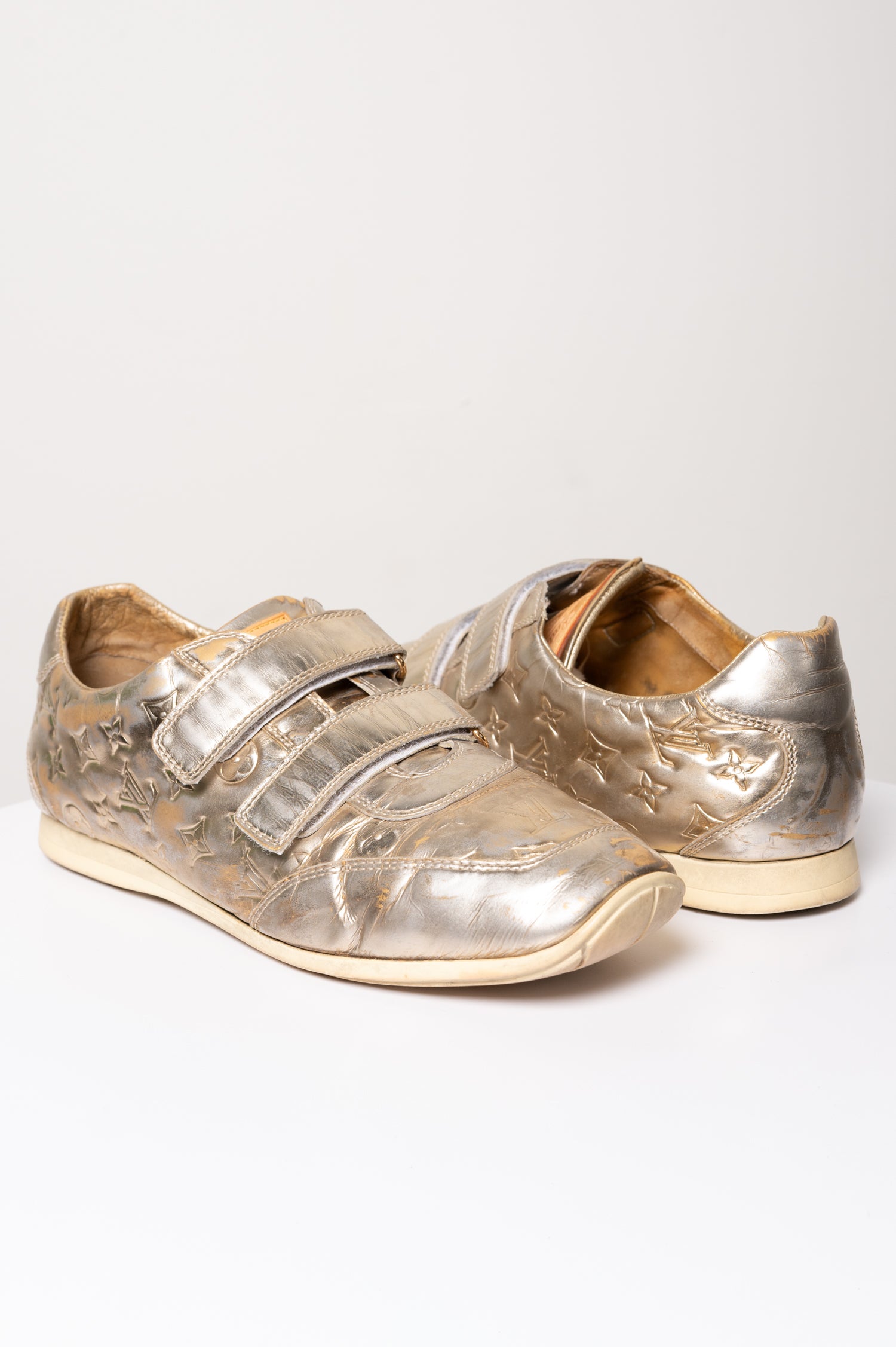 Thrashed Gold Louis Vuitton Trainers