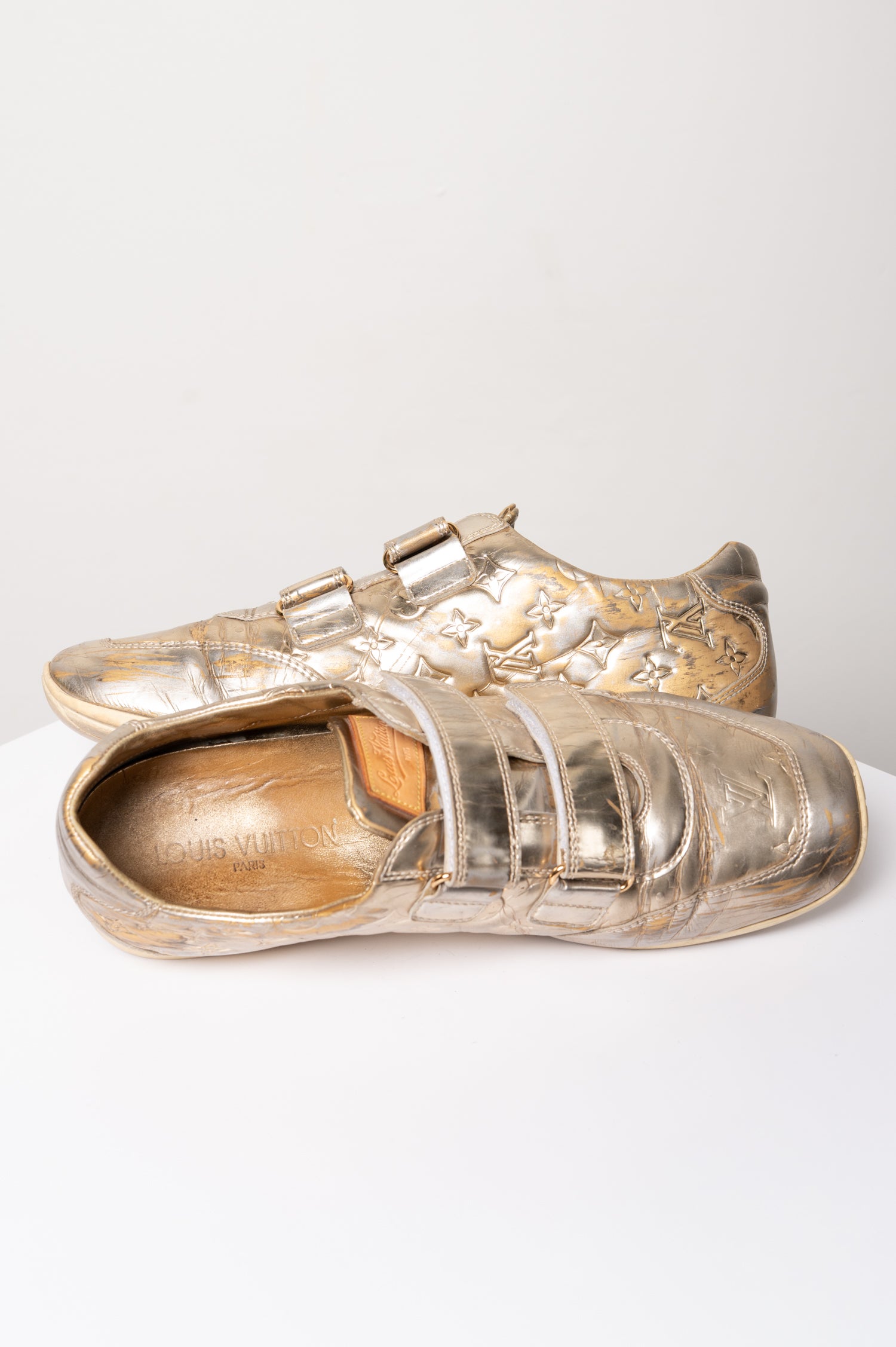 Thrashed Gold Louis Vuitton Trainers