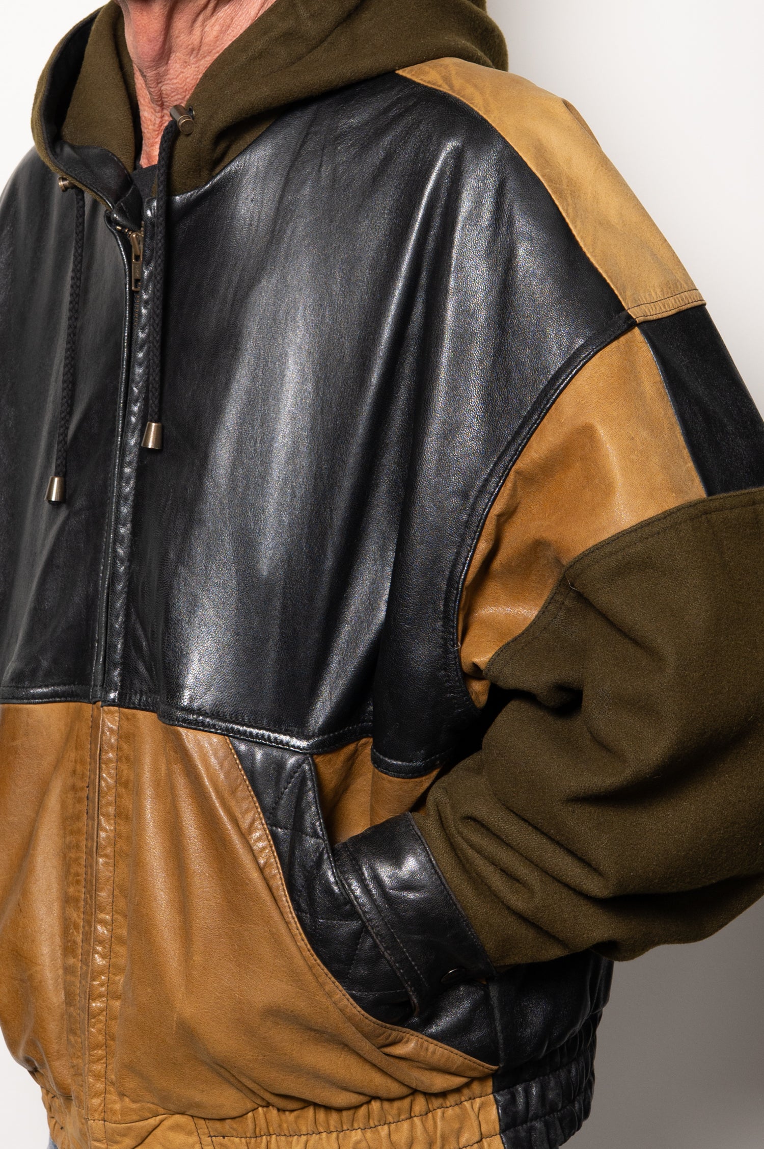 Vintage Leather Bomber Hoodie